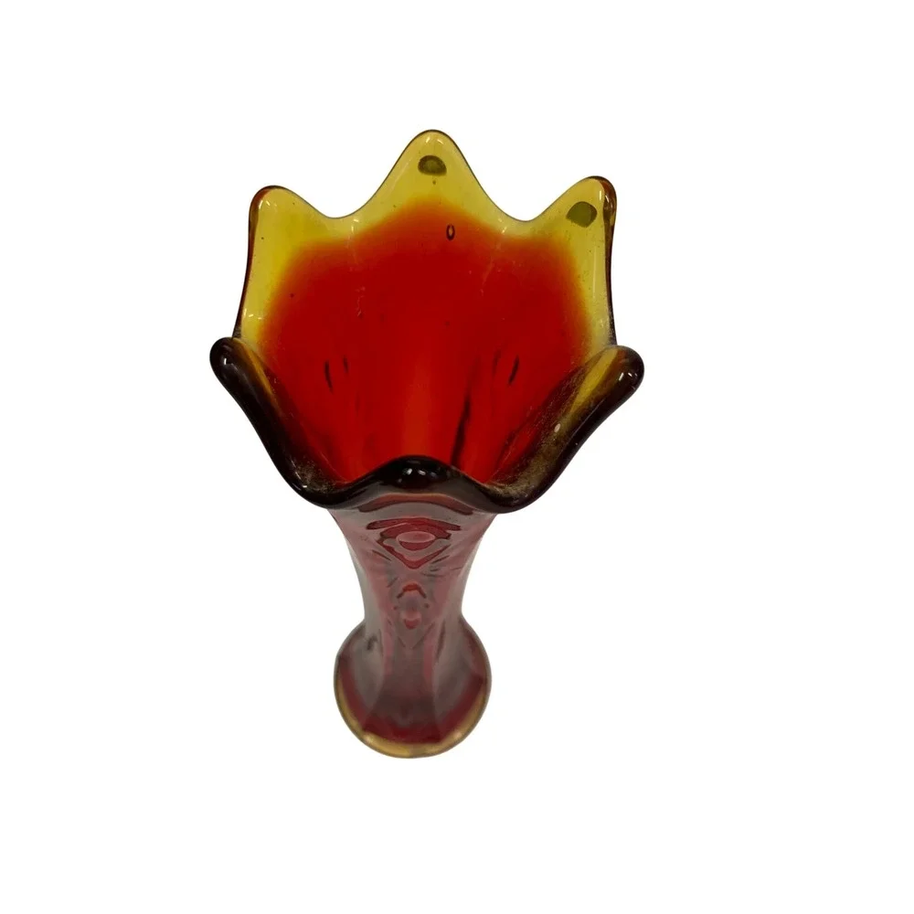 Vintage Amberina swung Red Glass Vase Fluted Tulip Style Flower Vase‎ Home Decor